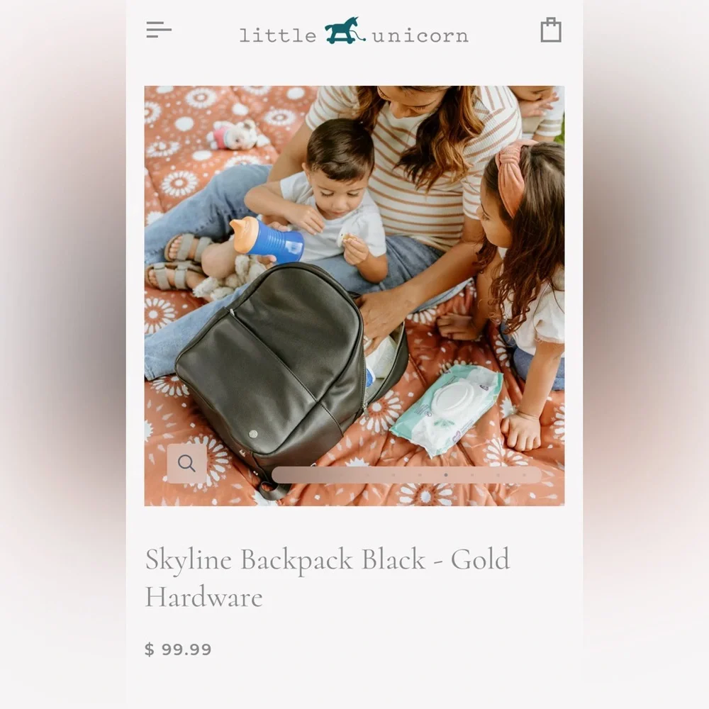 NWT Little Unicorn Skyline Backpack Black - Gold Hardware